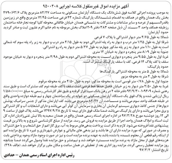 مزایده,مزایده آپارتمان مسکونی مساحت 82.27متر