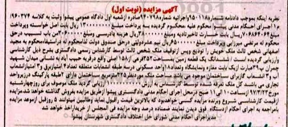 مزایده,مزایده ششدانگ زمین مساحت 325متر نوبت اول