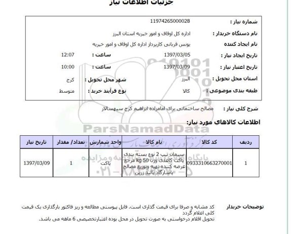استعلام مصالح ساختمانی برای امامزاده