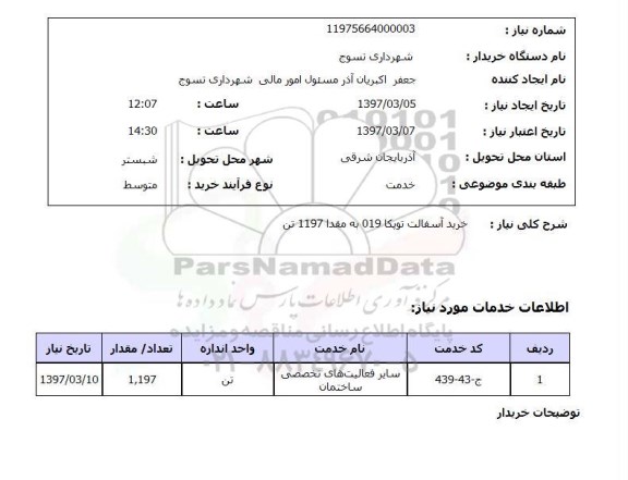 استعلام ,استعلام خرید آسفالت توپکا 019 