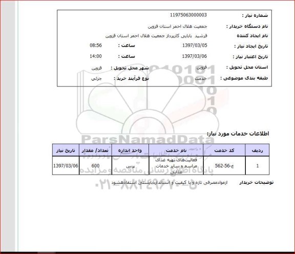 استعلام,استعلام تهیه غذا
