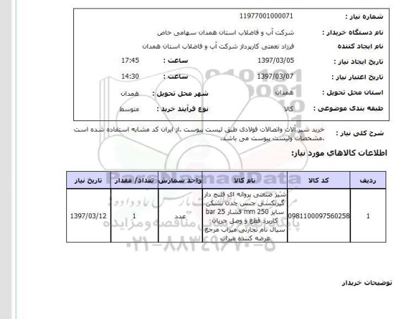 استعلام , استعلام شیرآلات ...