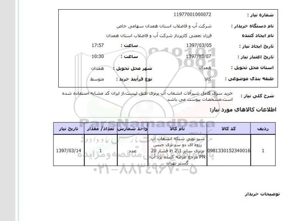 استعلام, خرید سری کامل شیرالات انشعاب آب برنزی