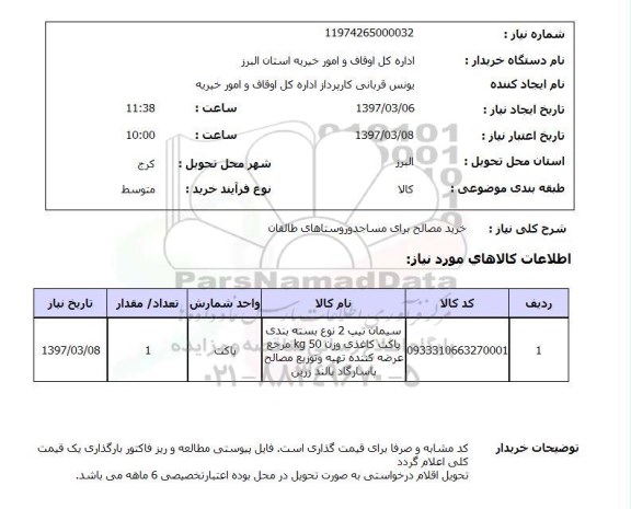 استعلام, خرید مصالح برای مساجد و روستاها ..