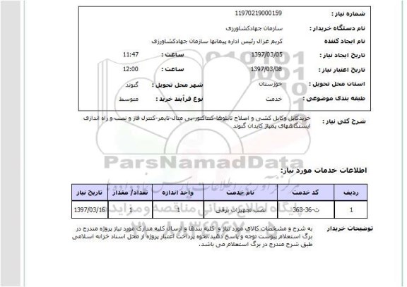 استعلام,  خرید کابل و کابل کشی و اصلاح تابلوها و ..