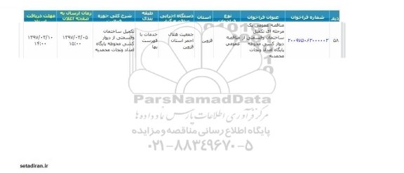 مناقصه عمومی , مناقصه عمومی تکمیل ساختمان و قسمتی از دیوارکشی محوطه