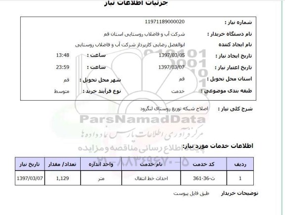 استعلام, استعلام اصلاح شبکه توزیع ....