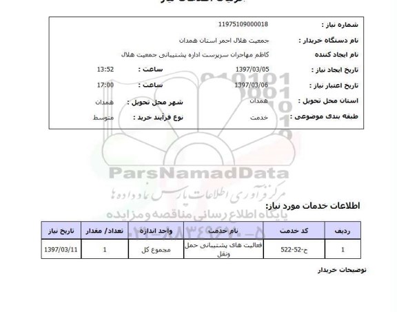 استعلام , استعلام فعالیت های پشتیبانی حمل و نقل ...
