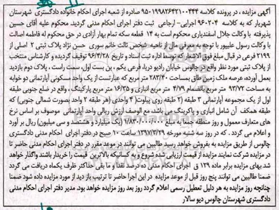 مزایده,مزایده پلاک ثبتی عرصه مساحت 283.40متر 
