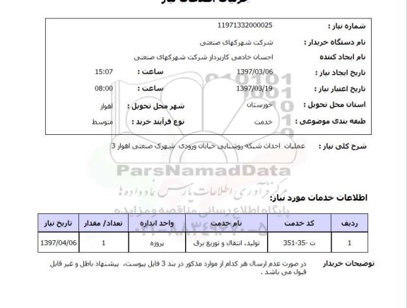 استعلام , استعلام عملیات احداث شبکه روشنایی ...