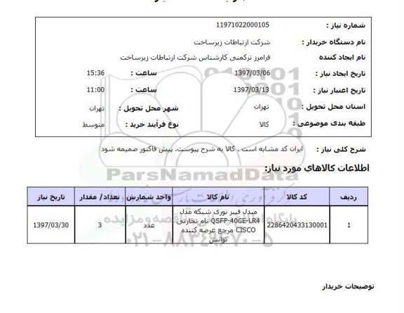 استعلام , استعلام مبدل فیبر نوری شبکه ...