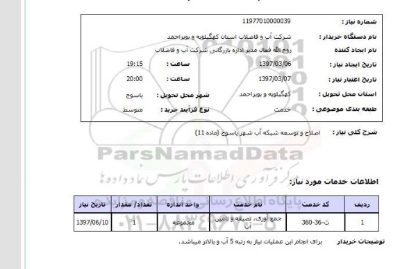 استعلام, اصلاح و توسعه شبکه آب شهر یاسوج