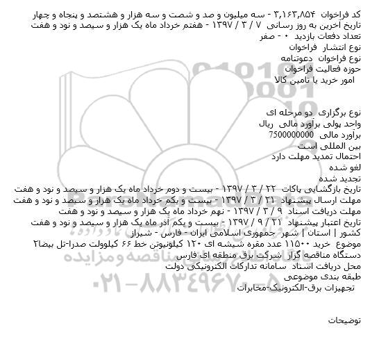 مناقصه ,مناقصه خرید 11500 عدد مقره شیشه ای 120 کیلو نیوتن