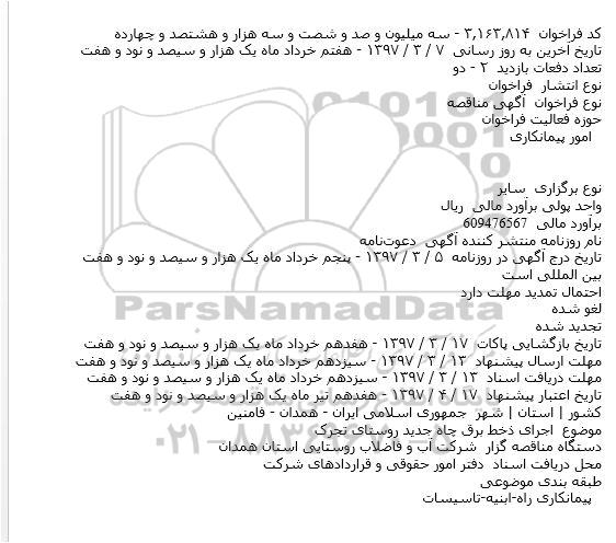 مناقصه  اجرای خط برق چاه جدید