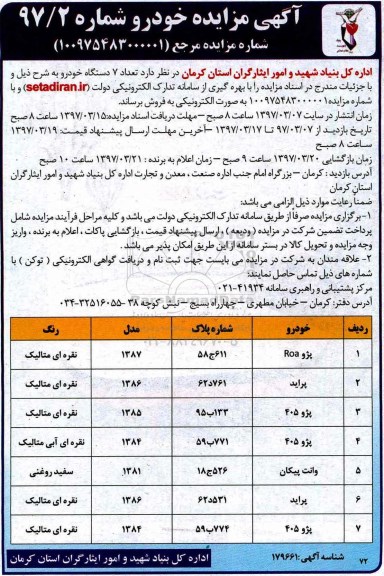 مزایده, مزایده 7 دستگاه خودرو 