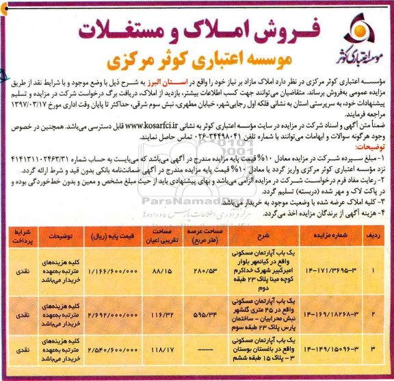 مزایده,مزایده فروش املاک مازاد بر نیاز استان البرز