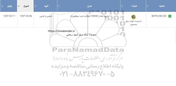 استعلام , استعلام خرید مقدار 53000 کیلوگرم اسید سولفوریک 