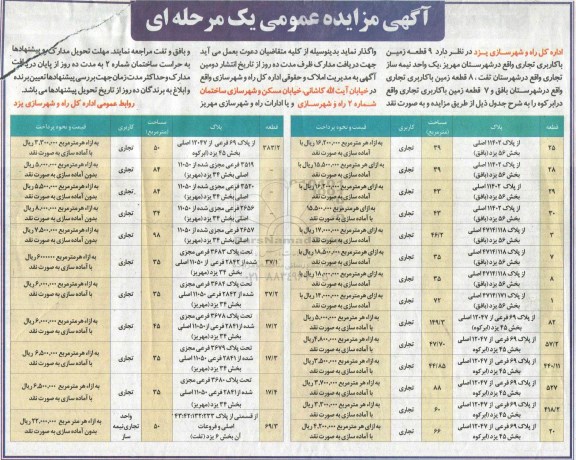 مزایده,مزایده واگذاری 9 قطعه زمین کاربری تجاری و یک واحد نیمه ساز