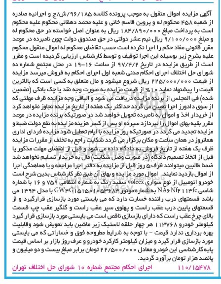 مزایده, مزایده خودرو اتومبیل از نوع سواری voleex