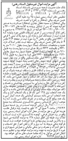 مزایده,مزایده ششدانگ پلاک ثبتی نه فرعی بخش چهار یزد