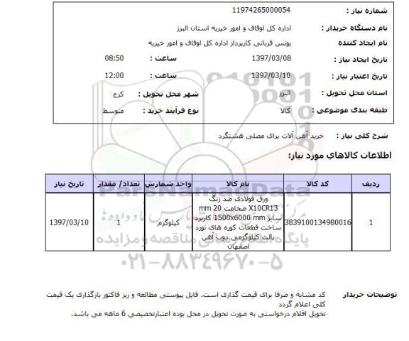 استعلام ,استعلام خرید آهن آلات 