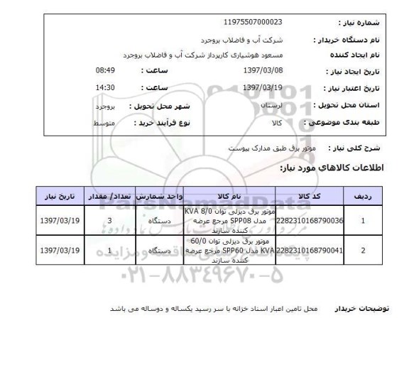 استعلام موتور برق 