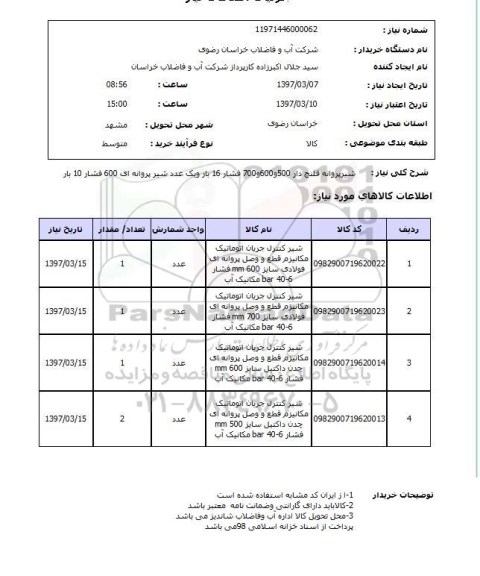 استعلام, استعلام شیر پروانه ای فلنج دار ...