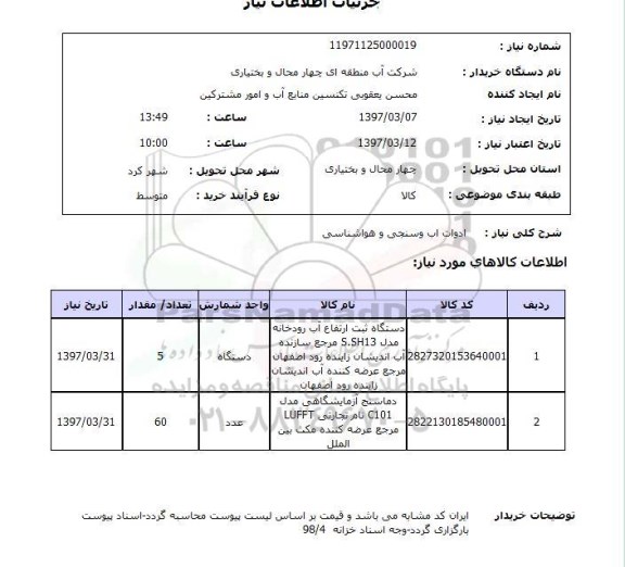استعلام, استعلام ادوات اب سنجی و هواشناسی 