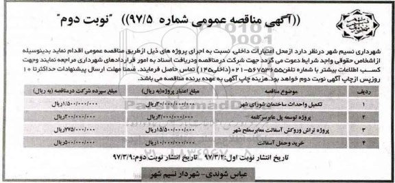 مناقصه, مناقصه عمومی تکمیل و احداث ساختمان شورای شهر نوبت دوم 