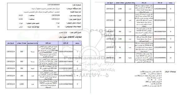 استعلام, استعلام  لوازم التحریر 