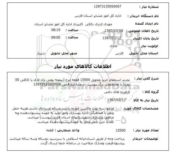 استعلام, مرغ 