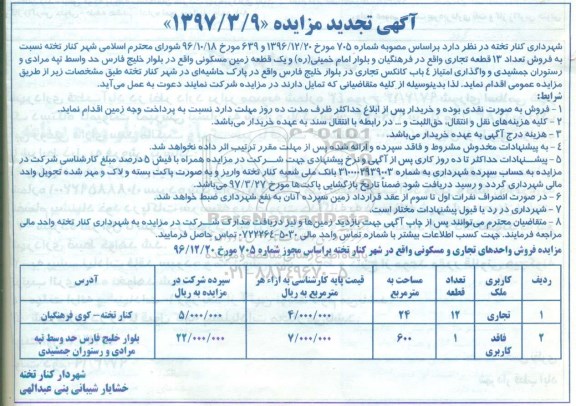 آگهی تجدید مزایده , مزایده فروش تعداد 13 قطعه تجاری... تجدید