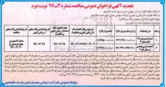 آگهی فراخوان مناقصه عمومی, مناقصه احداث دبستان 12 کلاسه  و ... نوبت دوم 