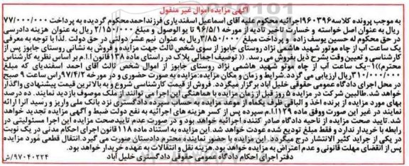 مزایده,مزایده یک ساعت آب چاه موتور