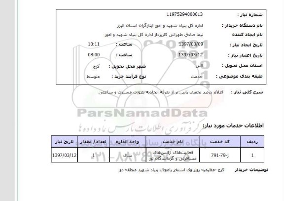 استعلام, اعلام درصد تخفیف پایین تر از تعرفه اتحادیه به صورت مسیری و ساعتی 