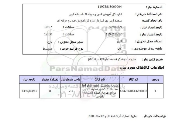 استعلام, ماژول نمایشگر قطعه تابلو led مدل p10