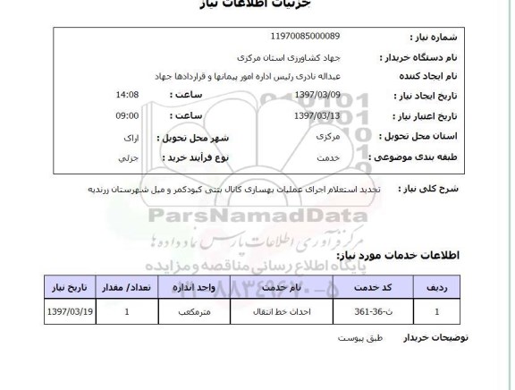 استعلام, اجرای عملیات بهسازی کانال بتنی