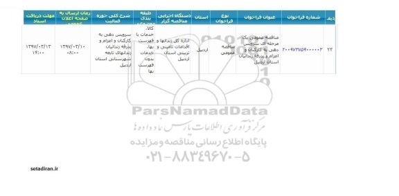 فراخوان مناقصه, مناقصه سرویس دهی به کارکنان و اعزام و بدرقه زندانیان