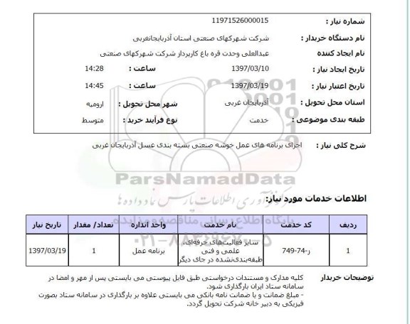 استعلام , استعلام اجرای برنامه های عمل خوشه صنعتی بسته بندی ...