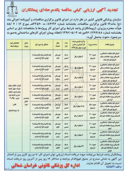 آگهی ارزیابی کیفی مناقصه , تجدید مناقصه اجرای کلیه عملیات ساختمانی و تاسیساتی پروژه معاینات... 
