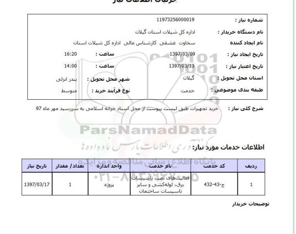 استعلام, خرید تجهیزات