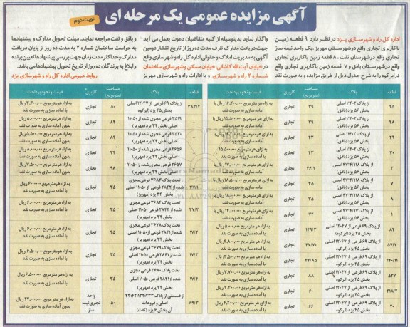 مزایده,مزایده واگذاری 9 قطعه زمین کاربری تجاری و یک واحد نیمه ساز نوبت دوم 