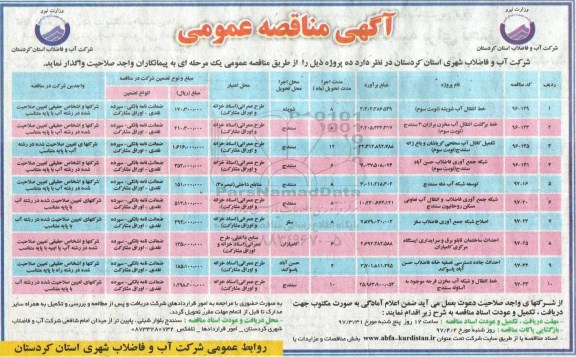 آگهی مناقصه عمومی , مناقصه خط انتقال آب و ...
