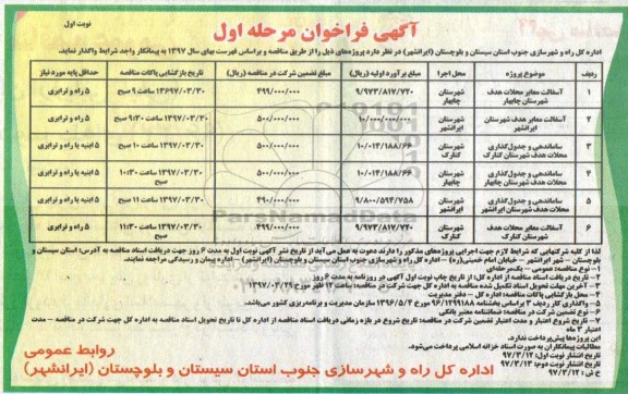 آگهی فراخوان مرحله اول، فراخوان آسفالت معابر  محلات ...