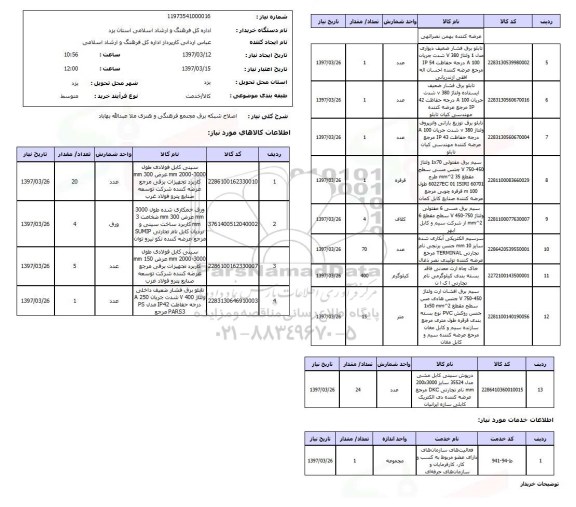 استعلام,استعلام اصلاح شبکه برق مجتمع فرهنگی و هنری ...