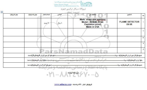 استعلام, استعلام FLAME DETECTOR UV- IR