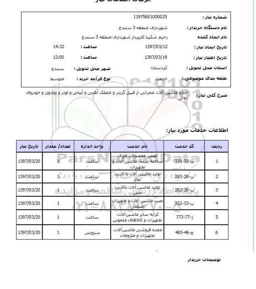 استعلام, اجاره ماشین آلات عمرانی از قبیل گریدر و غلطک آهنی و ...