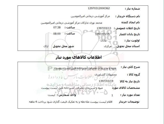 استعلام , استعلام میوه و سبزیجات مصرفی آشپزخانه