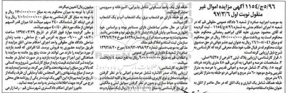 مزایده,مزایده پلاک ثبتی مساحت شصت مترمربع 