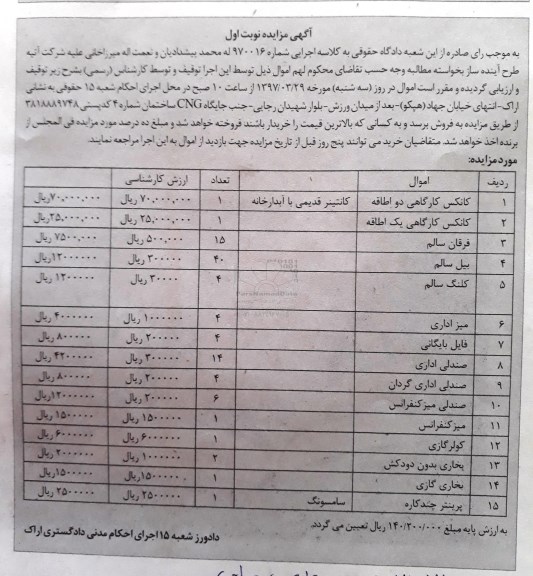 مزایده , مزایده کانکس کارگاهی و ....